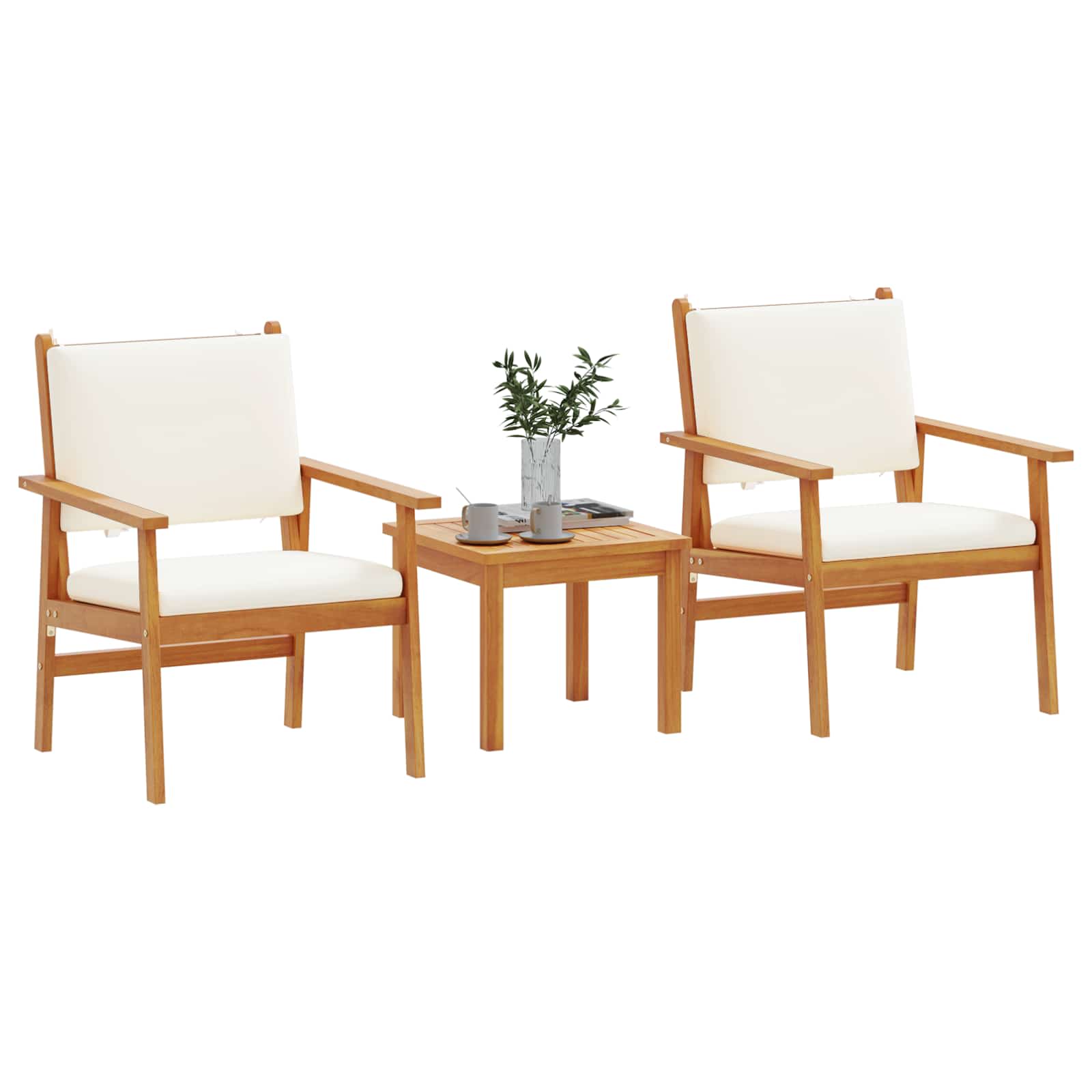Tuinbankenset 3 pcs Crème Wit Massief Acaciahout is nu te koop bij PeponiXL, paradijselijk wonen!