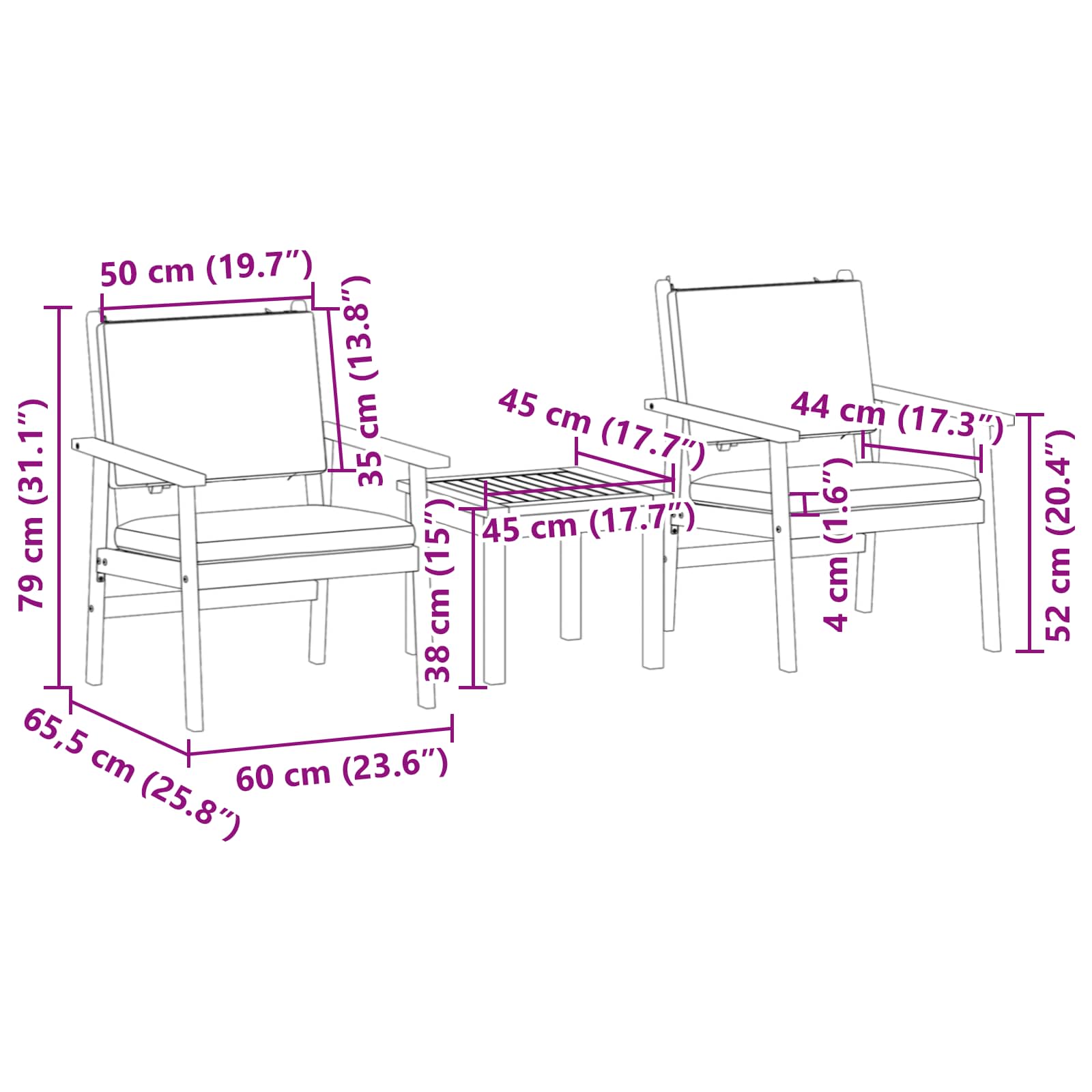 Tuinbankenset 3 pcs Crème Wit Massief Acaciahout is nu te koop bij PeponiXL, paradijselijk wonen!