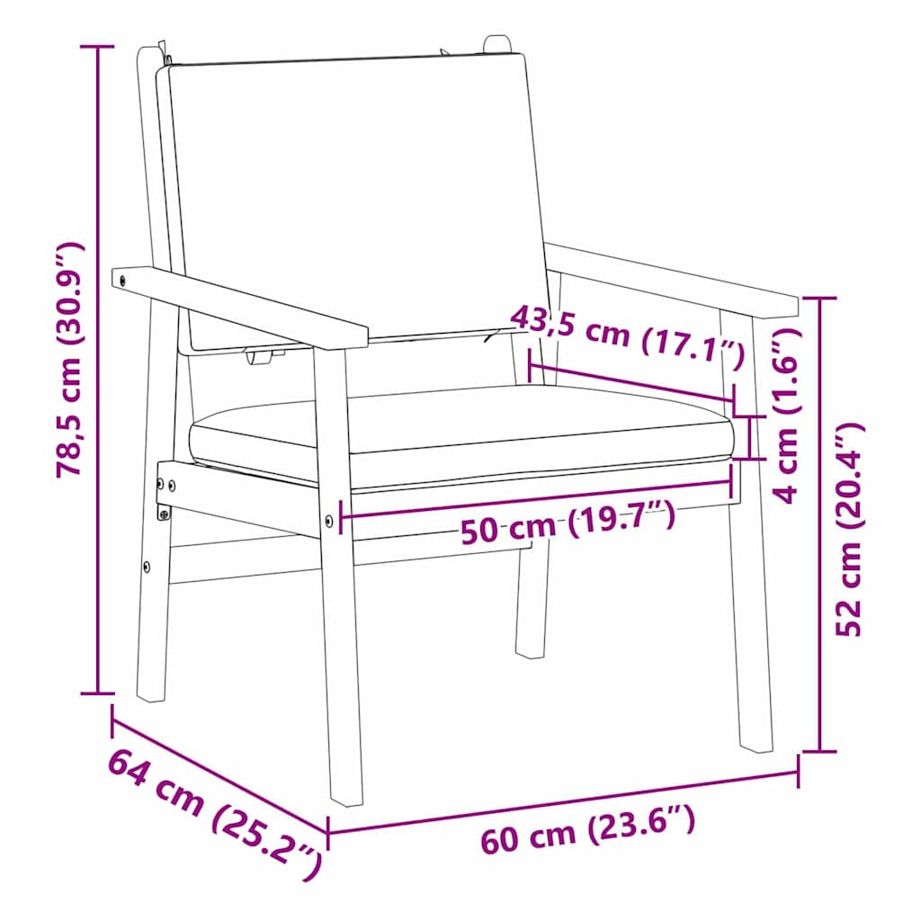 Tuinstoel met kussen 2 pcs Antraciet Massief Acaciahout is nu te koop bij PeponiXL, paradijselijk wonen!
