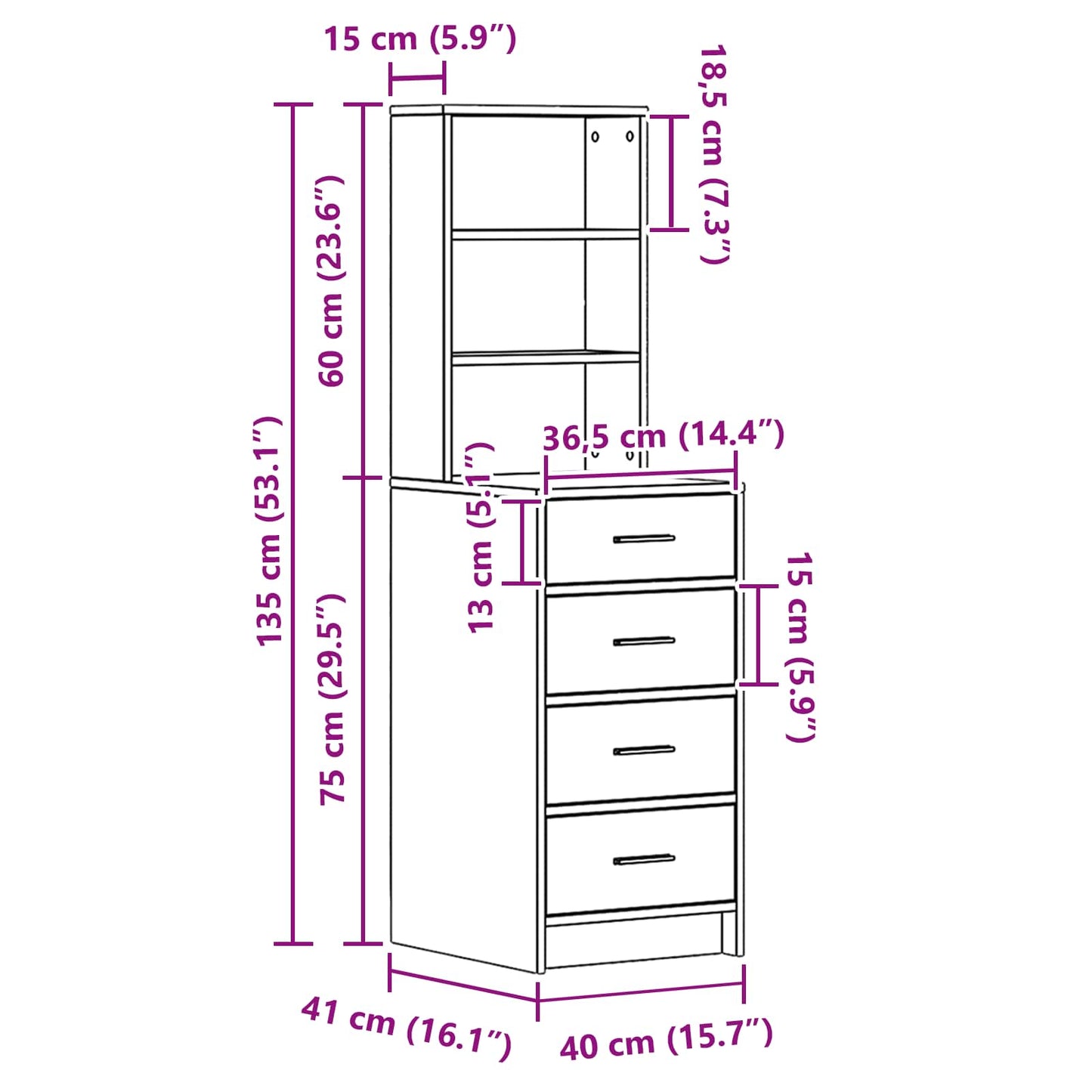 Highboard met lade Gerookt eiken 40 x 41 x 135 cm Bewerkt hout is nu te koop bij PeponiXL, paradijselijk wonen!