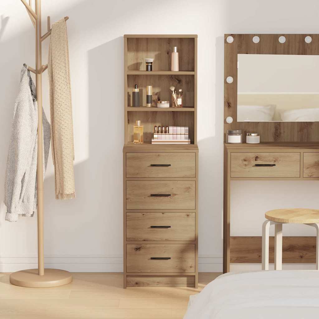 Highboard artisanaal eikenkleurig 40 x 41 x 135 cm Bewerkt hout is nu te koop bij PeponiXL, paradijselijk wonen!