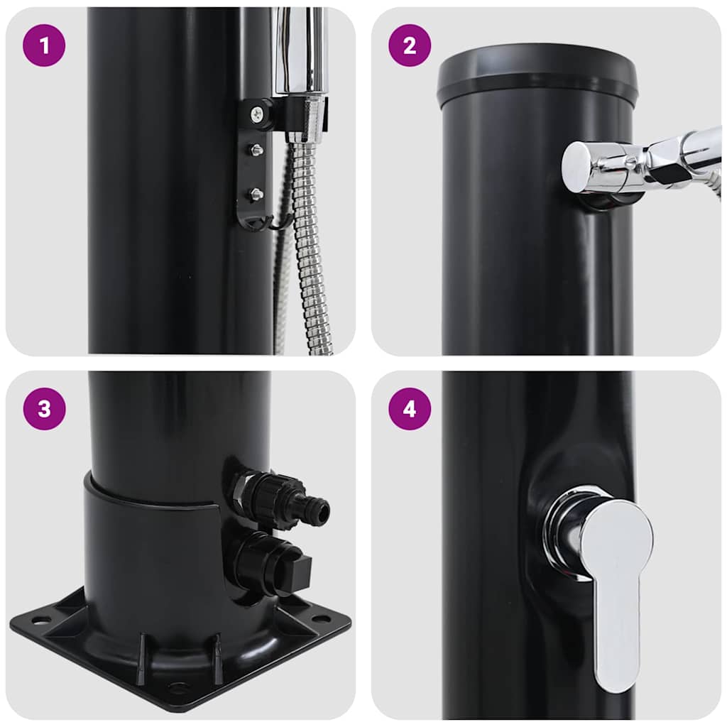 Buitenzonne-douche Zwart 217 cm PVC en Aluminium is nu te koop bij PeponiXL, paradijselijk wonen!