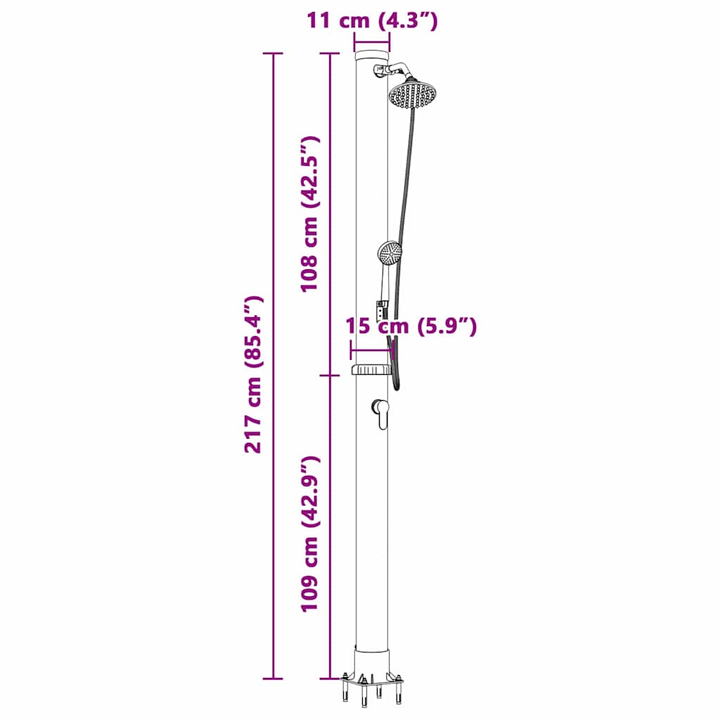 Buitenzonne-douche Zwart 217 cm PVC en Aluminium is nu te koop bij PeponiXL, paradijselijk wonen!
