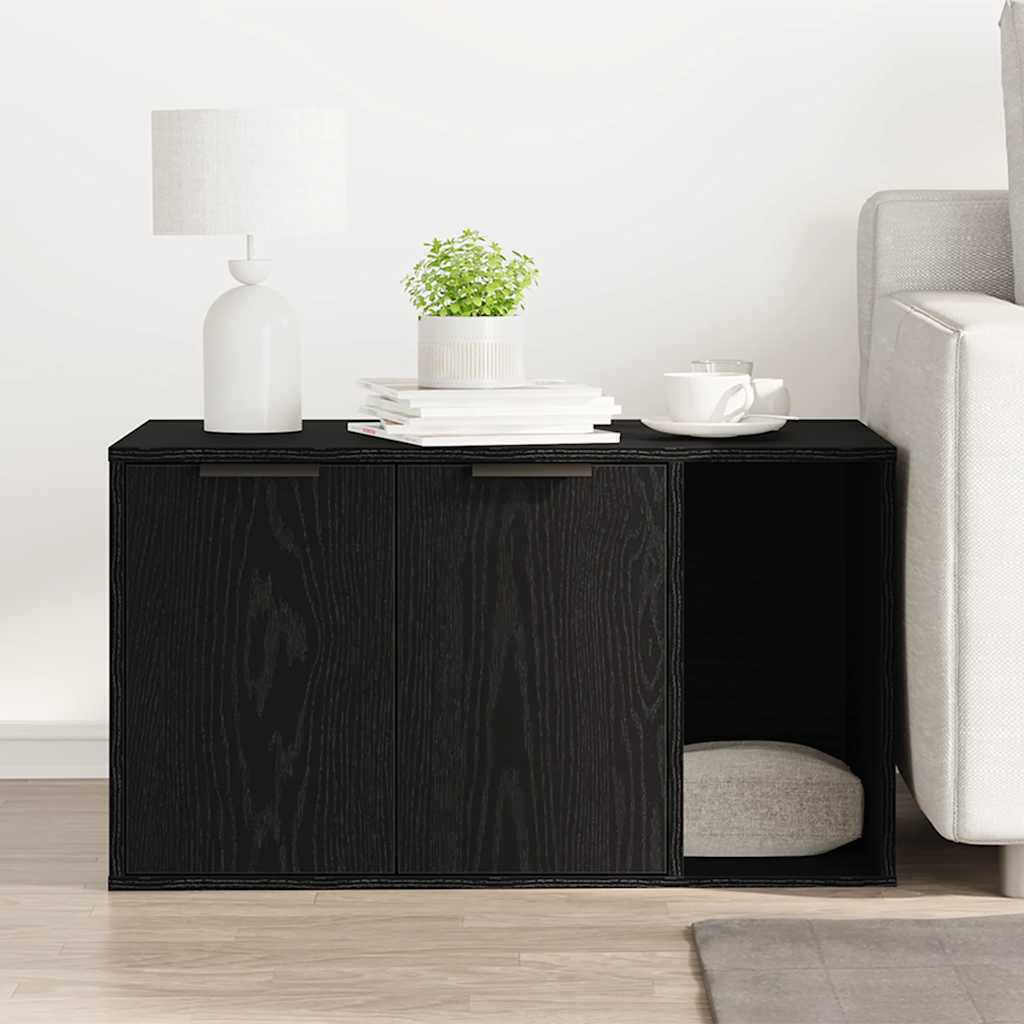 Kattenbakomheining zwart eiken 80x50x45 cm bewerkt hout is nu te koop bij PeponiXL, paradijselijk wonen!