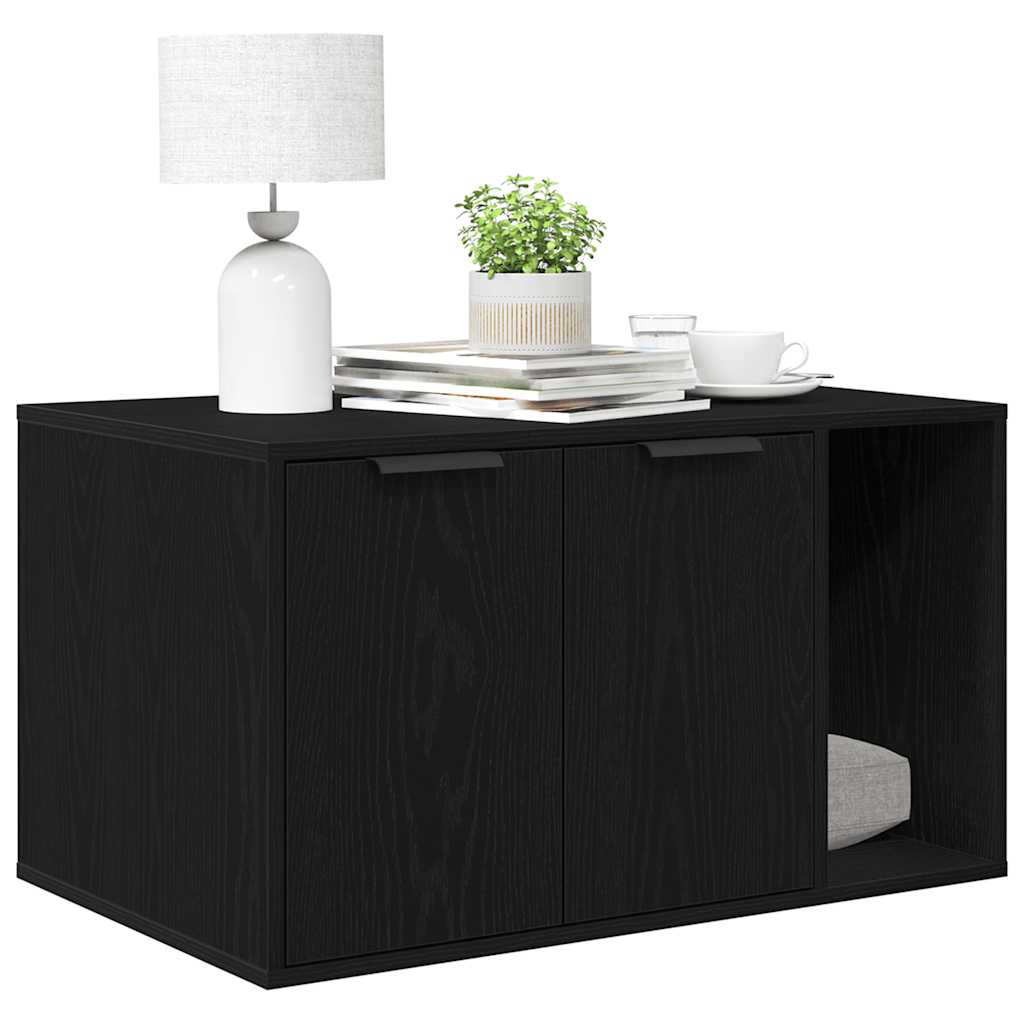 Kattenbakomheining zwart eiken 80x50x45 cm bewerkt hout is nu te koop bij PeponiXL, paradijselijk wonen!