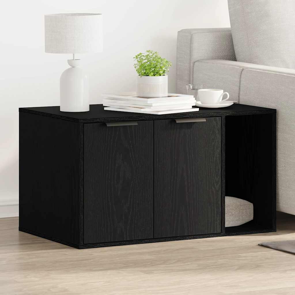 Kattenbakomheining zwart eiken 80x50x45 cm bewerkt hout is nu te koop bij PeponiXL, paradijselijk wonen!