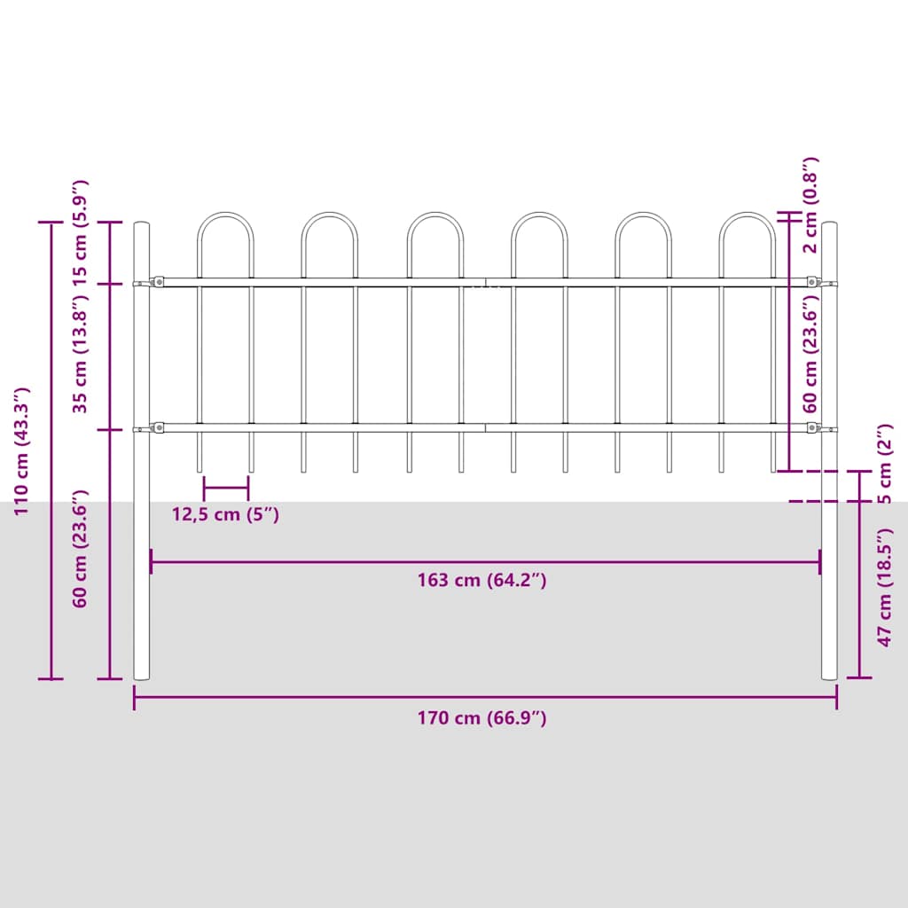 Tuinhek 3 pcs Grijs 5,1 x 0,6 m Poedercoating staal is nu te koop bij PeponiXL, paradijselijk wonen!