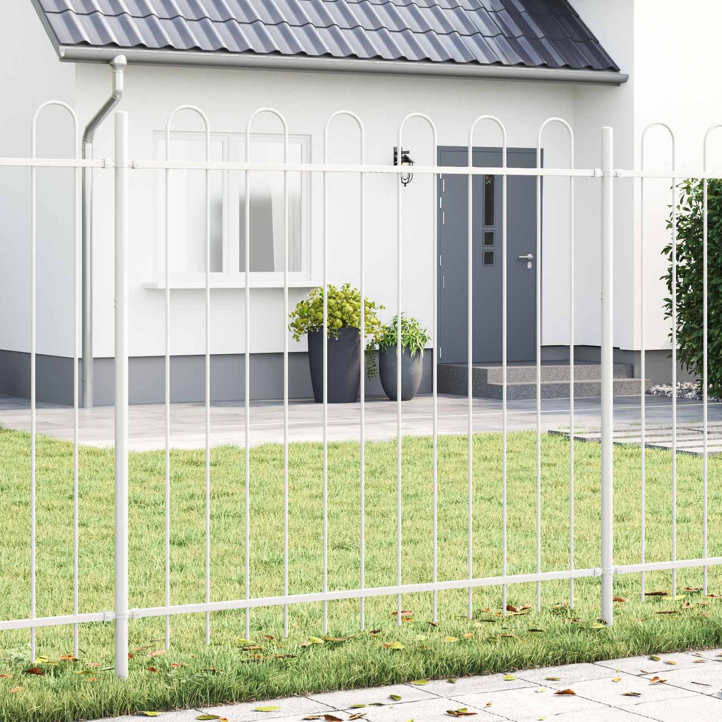 Tuinhek 4 pcs Grijs 6,8 x 0,6 m Poedercoating staal is nu te koop bij PeponiXL, paradijselijk wonen!