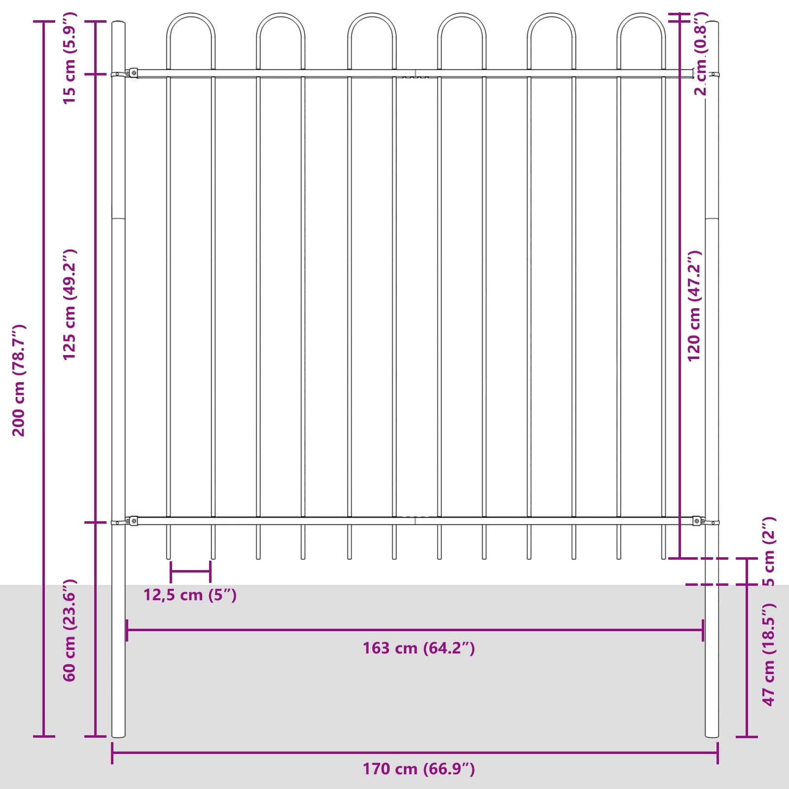 Tuinhek 4 pcs Grijs 6,8 x 0,6 m Poedercoating staal is nu te koop bij PeponiXL, paradijselijk wonen!