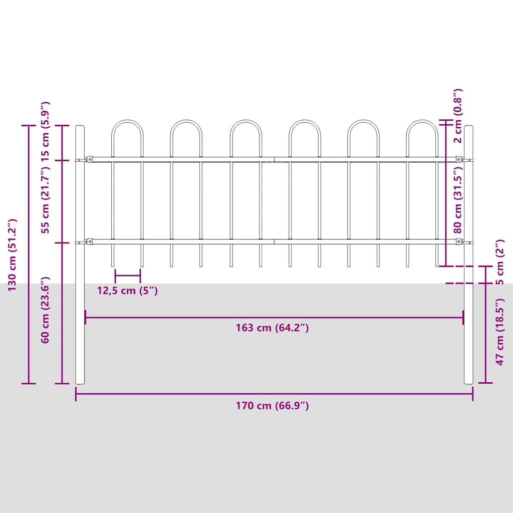 Tuinhek 7 pcs Grijs 11,9 x 0,8 m Poedercoating staal is nu te koop bij PeponiXL, paradijselijk wonen!