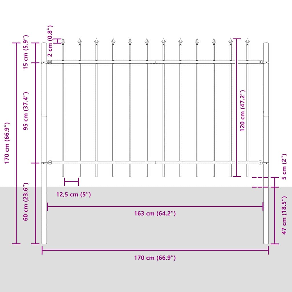 Tuinhek 8 pcs Grijs 13,6 x 1,2 m Poedercoating staal is nu te koop bij PeponiXL, paradijselijk wonen!