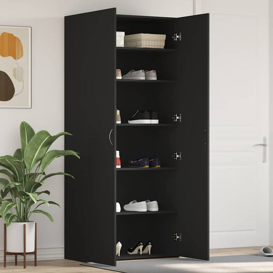 Schoenenkast met plank Zwart 80 x 35.5 x 180 cm Bewerkt hout is nu te koop bij PeponiXL, paradijselijk wonen!