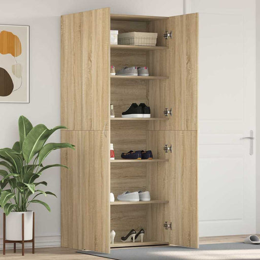 Schoenenkast met plank Bruin 80 x 35.5 x 180 cm Bewerkt hout is nu te koop bij PeponiXL, paradijselijk wonen!