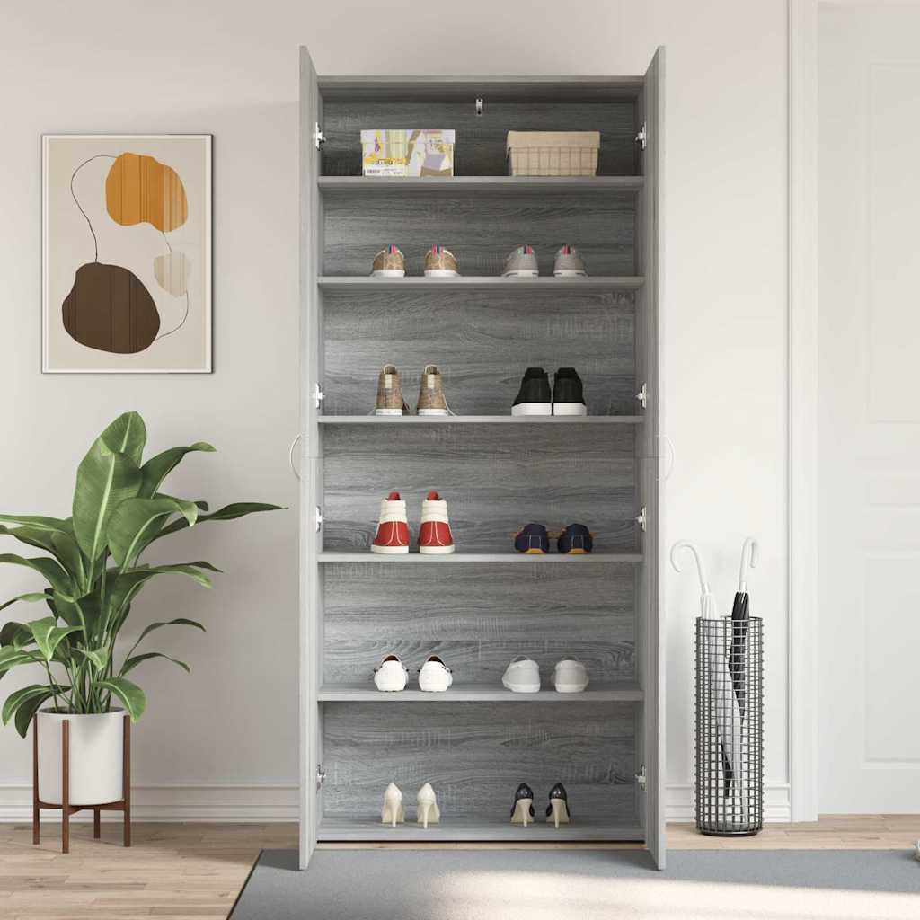 Schoenenkast met plank Grijs 80 x 35.5 x 180 cm Bewerkt hout is nu te koop bij PeponiXL, paradijselijk wonen!