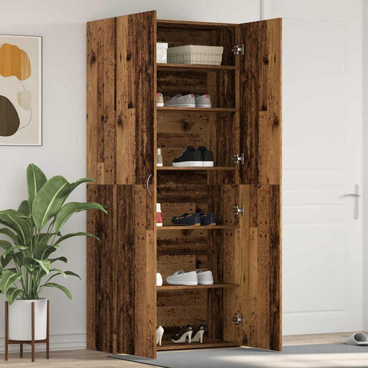 Schoenenkast met plank Bruin 80 x 35.5 x 180 cm Bewerkt hout is nu te koop bij PeponiXL, paradijselijk wonen!