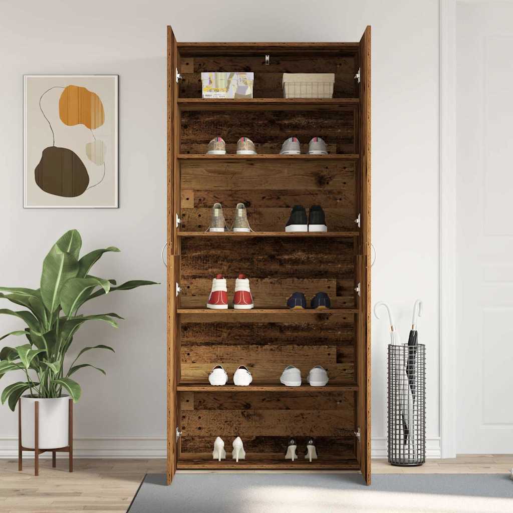 Schoenenkast met plank Bruin 80 x 35.5 x 180 cm Bewerkt hout is nu te koop bij PeponiXL, paradijselijk wonen!