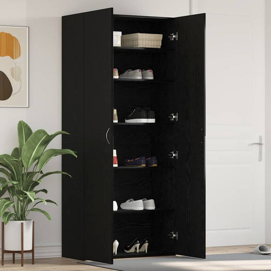 Schoenenkast met plank Zwart 80 x 35.5 x 180 cm Bewerkt hout is nu te koop bij PeponiXL, paradijselijk wonen!