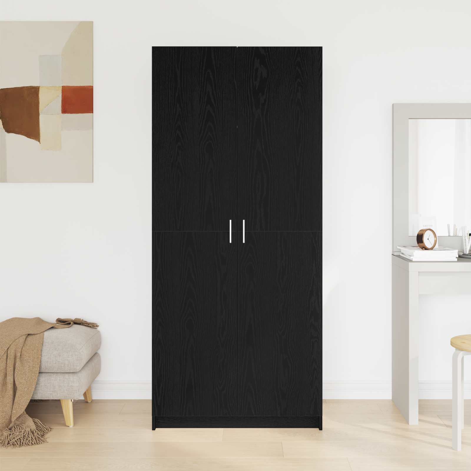 Kledingkast Zwart Eiken 80 x 50,5 x 180 cm Bewerkt hout is nu te koop bij PeponiXL, paradijselijk wonen!