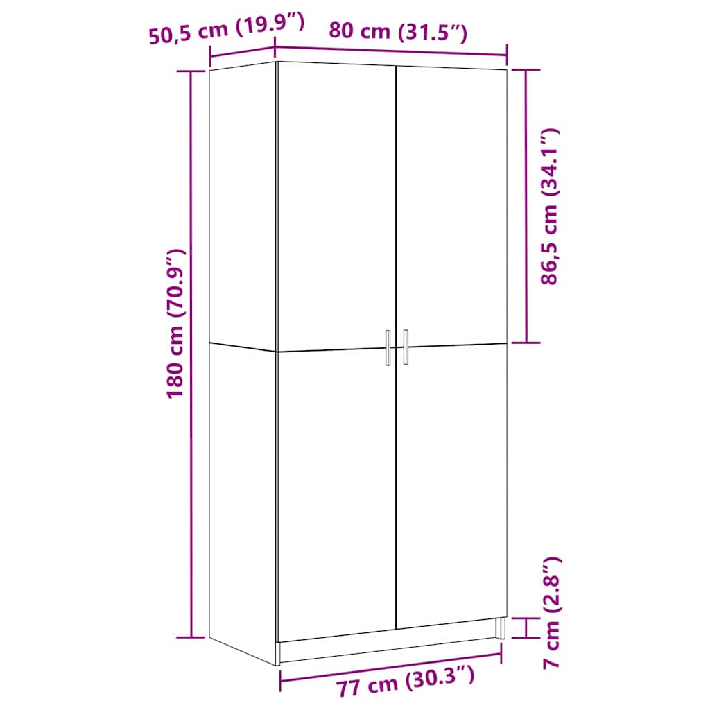 Kledingkast Zwart Eiken 80 x 50,5 x 180 cm Bewerkt hout is nu te koop bij PeponiXL, paradijselijk wonen!