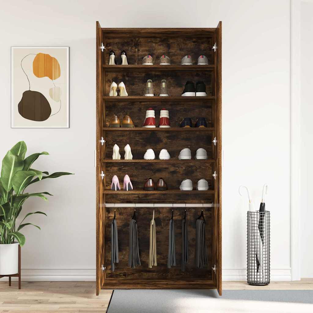Schoenenkast Gerookt eiken 80 x 39 x 178 cm Bewerkt hout is nu te koop bij PeponiXL, paradijselijk wonen!