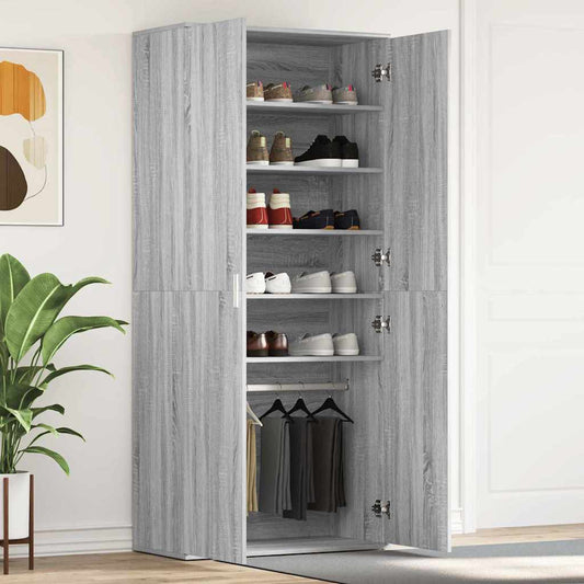 Schoenenkast Grijs Sonoma 80 x 39 x 178 cm Bewerkt hout is nu te koop bij PeponiXL, paradijselijk wonen!