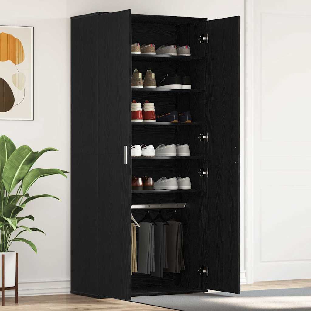 Schoenenkast Zwart Eiken 80 x 39 x 178 cm Bewerkt hout is nu te koop bij PeponiXL, paradijselijk wonen!