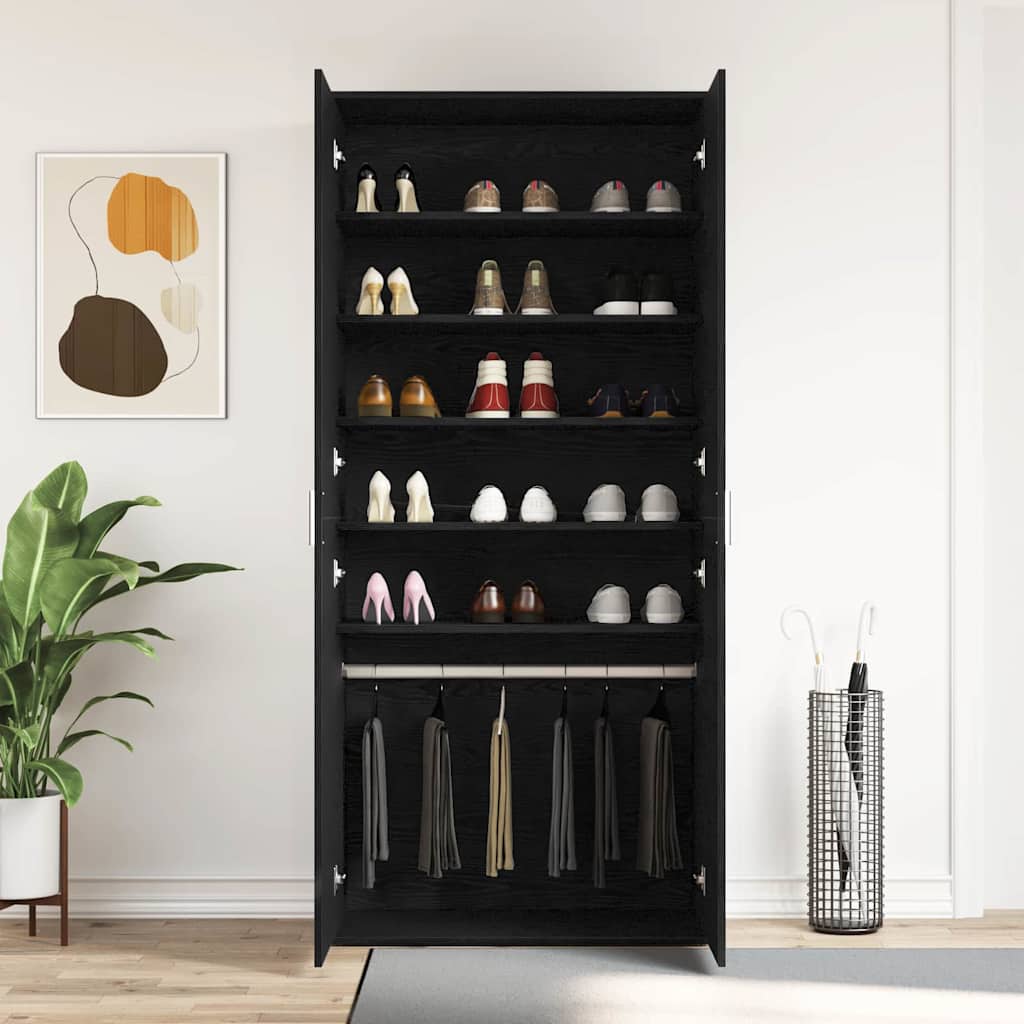 Schoenenkast Zwart Eiken 80 x 39 x 178 cm Bewerkt hout is nu te koop bij PeponiXL, paradijselijk wonen!