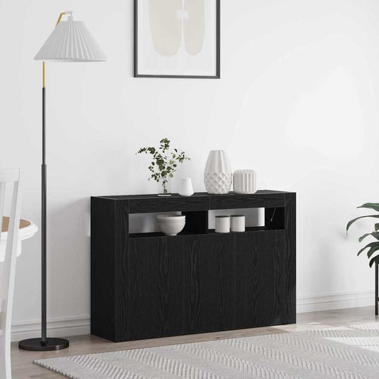 Dressoir Zwart Eiken 116 x 30 x 75 cm Bewerkt hout is nu te koop bij PeponiXL, paradijselijk wonen!