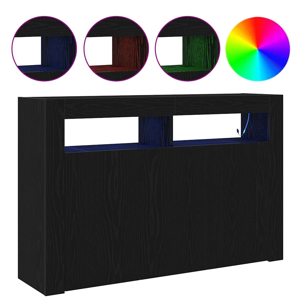 Dressoir Zwart Eiken 116 x 30 x 75 cm Bewerkt hout is nu te koop bij PeponiXL, paradijselijk wonen!