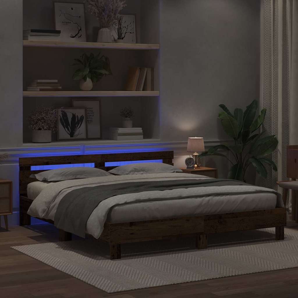 Bedframe met LED Oudhout 200 x 200 cm Bewerkt hout is nu te koop bij PeponiXL, paradijselijk wonen!