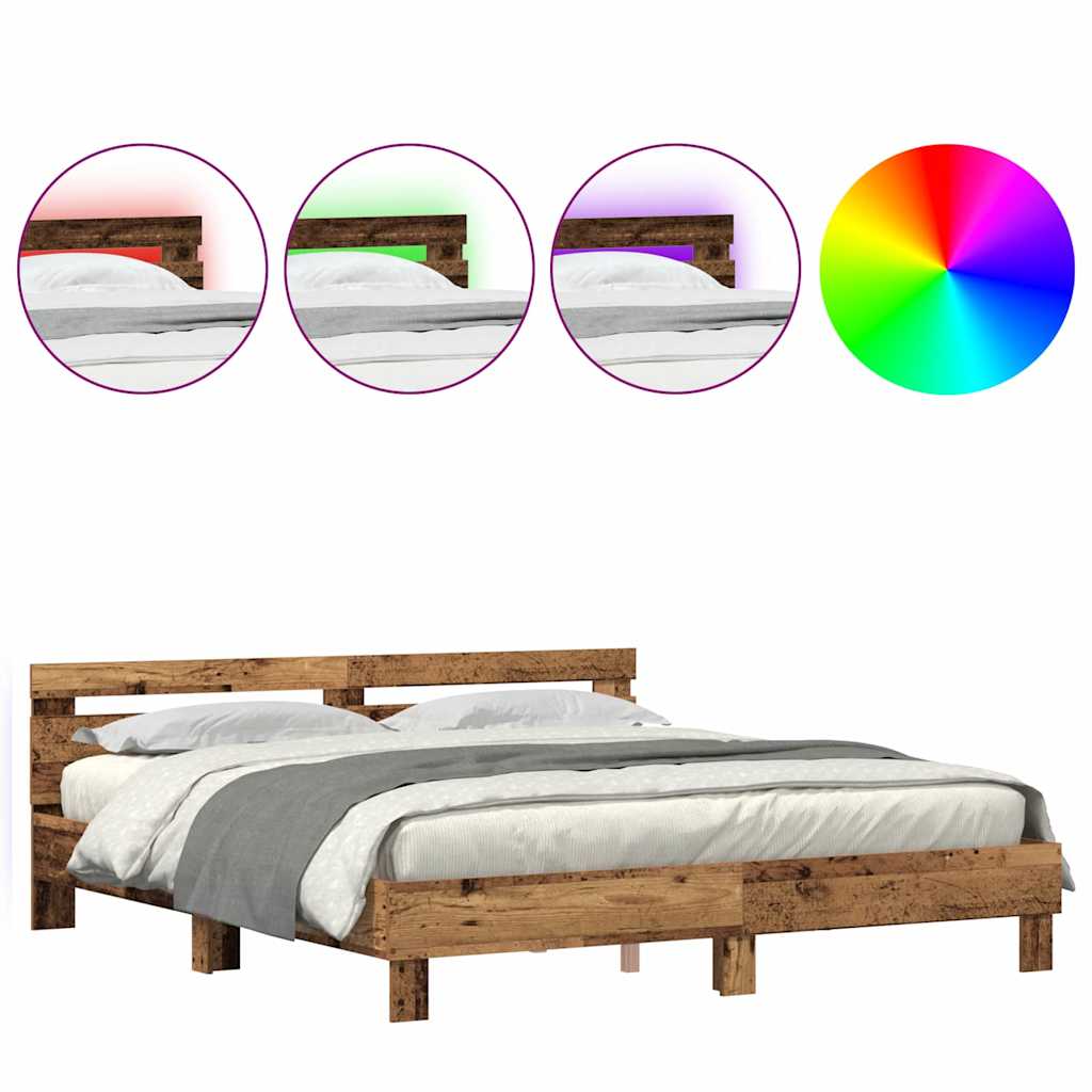 Bedframe met LED Oudhout 200 x 200 cm Bewerkt hout is nu te koop bij PeponiXL, paradijselijk wonen!