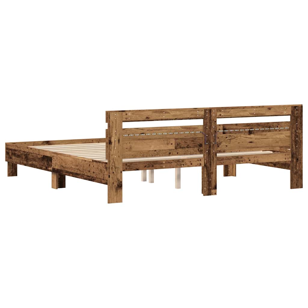 Bedframe met LED Oudhout 200 x 200 cm Bewerkt hout is nu te koop bij PeponiXL, paradijselijk wonen!