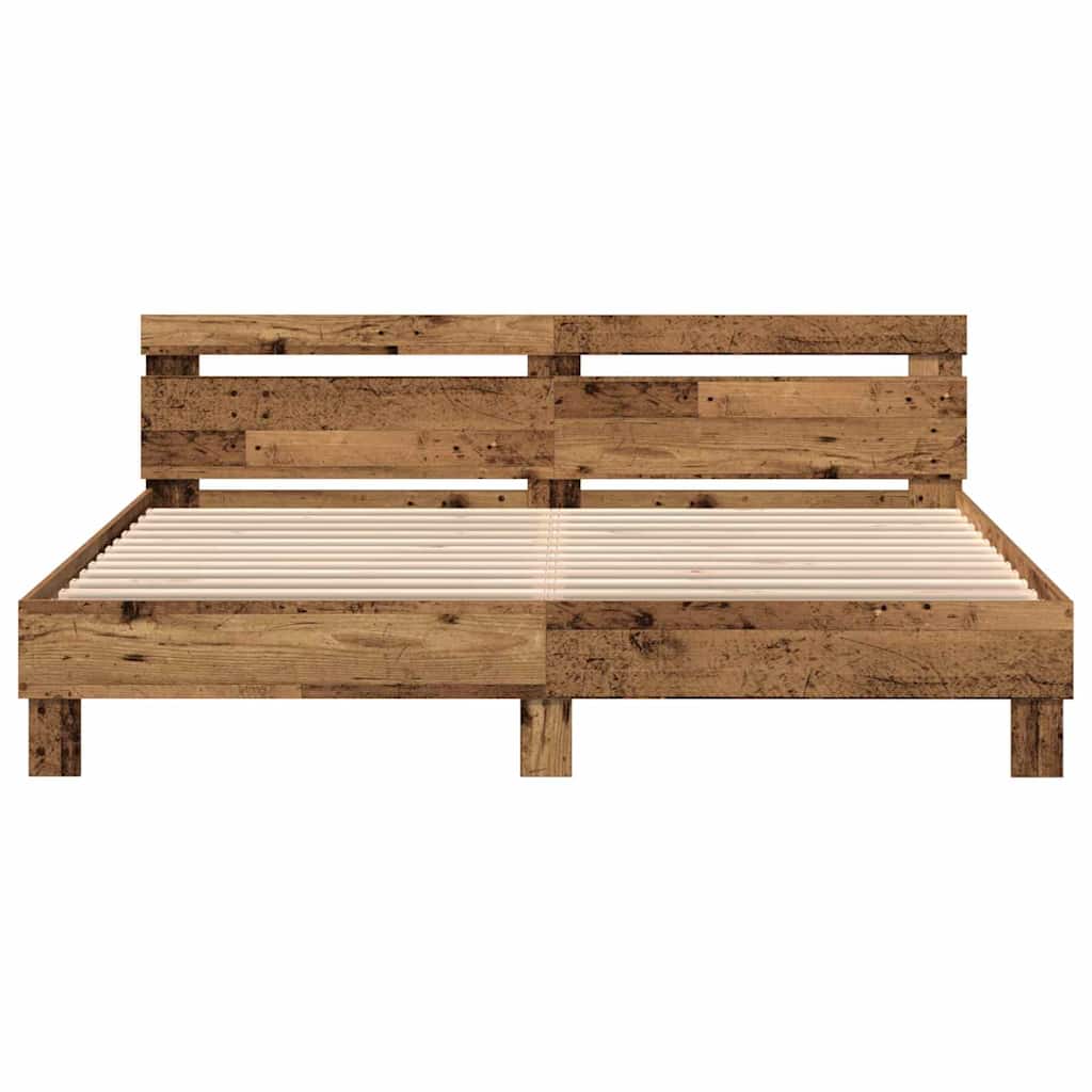 Bedframe met LED Oudhout 200 x 200 cm Bewerkt hout is nu te koop bij PeponiXL, paradijselijk wonen!