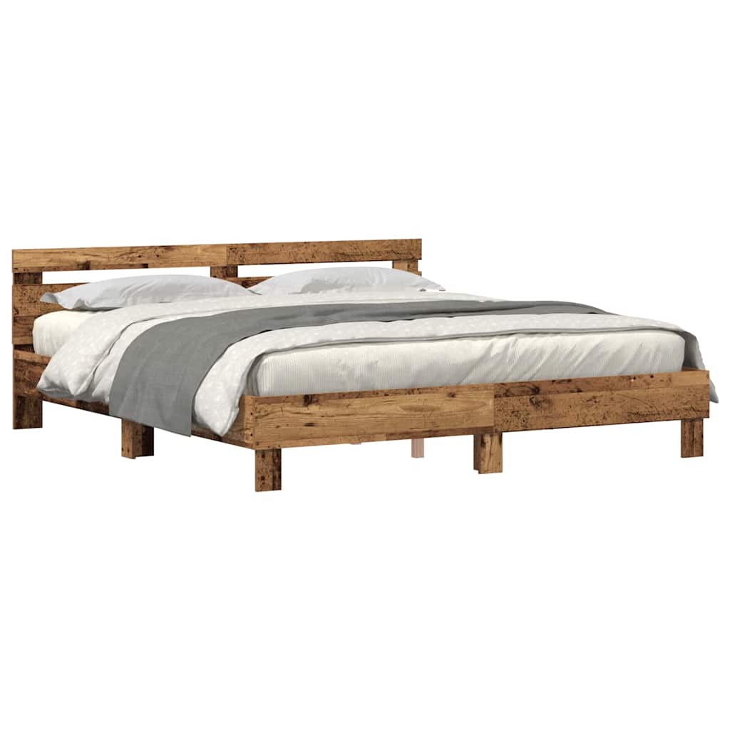 Bedframe met LED Oudhout 200 x 200 cm Bewerkt hout is nu te koop bij PeponiXL, paradijselijk wonen!