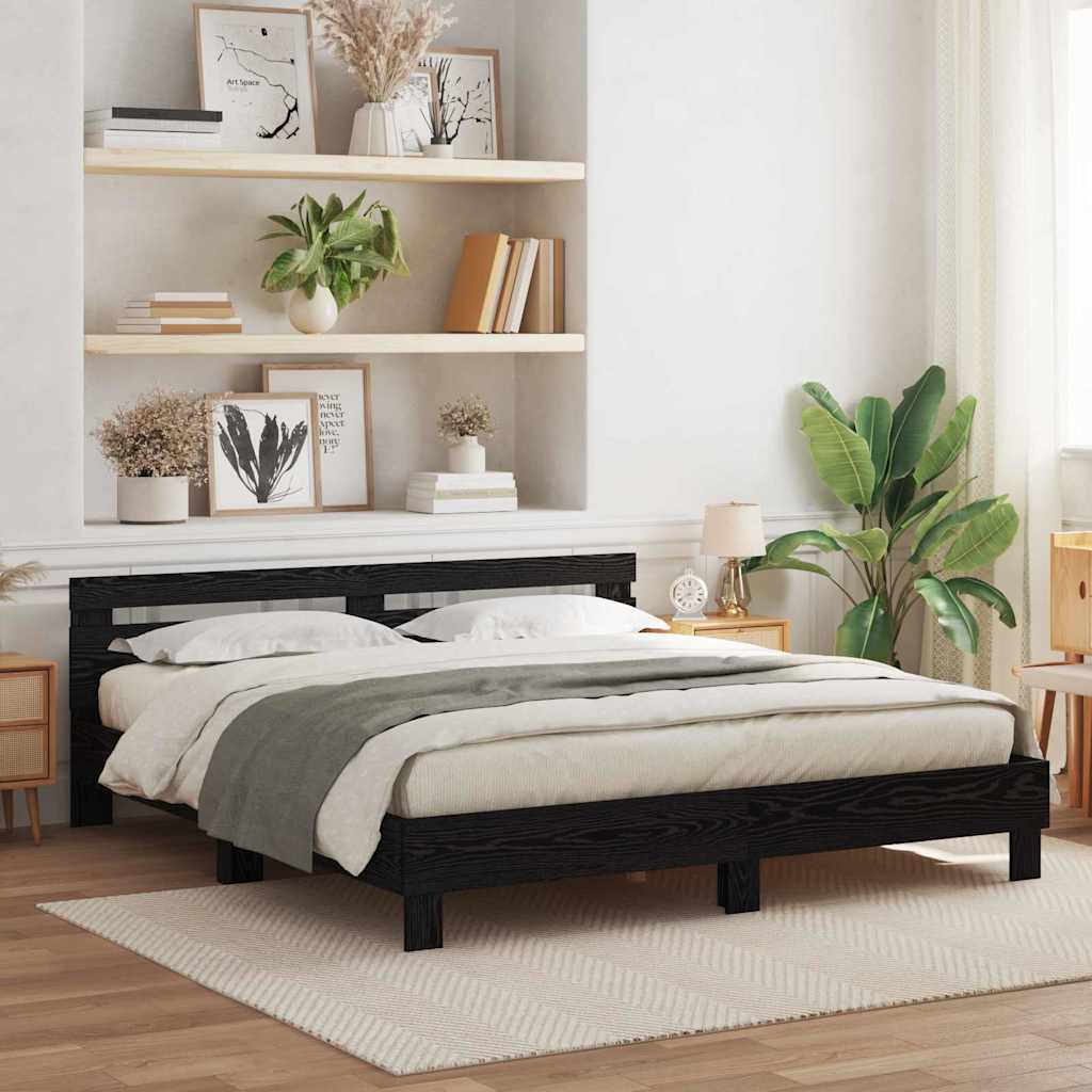 Bedframe met LED Zwart Eiken 200 x 200 cm Bewerkt hout is nu te koop bij PeponiXL, paradijselijk wonen!