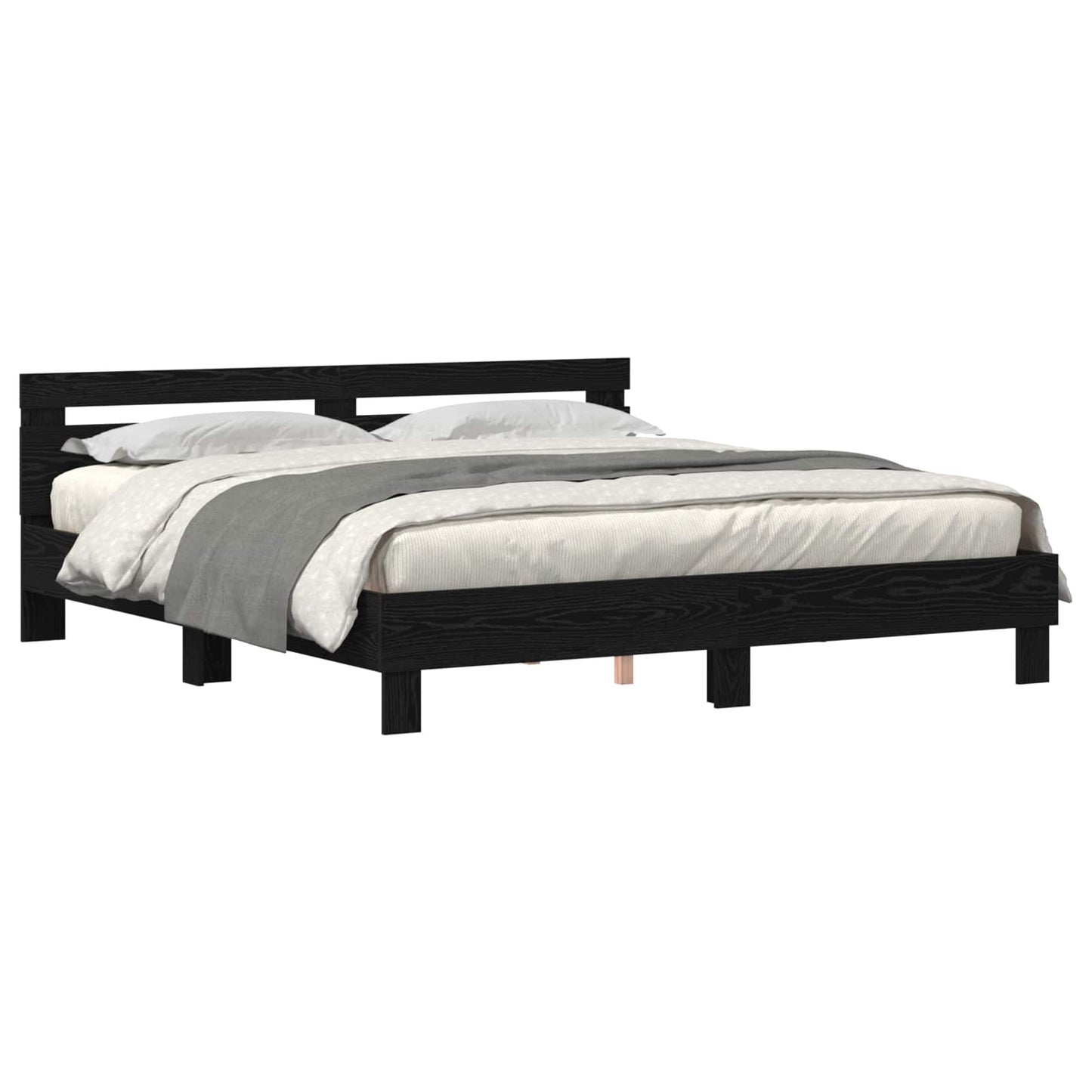 Bedframe met LED Zwart Eiken 200 x 200 cm Bewerkt hout is nu te koop bij PeponiXL, paradijselijk wonen!
