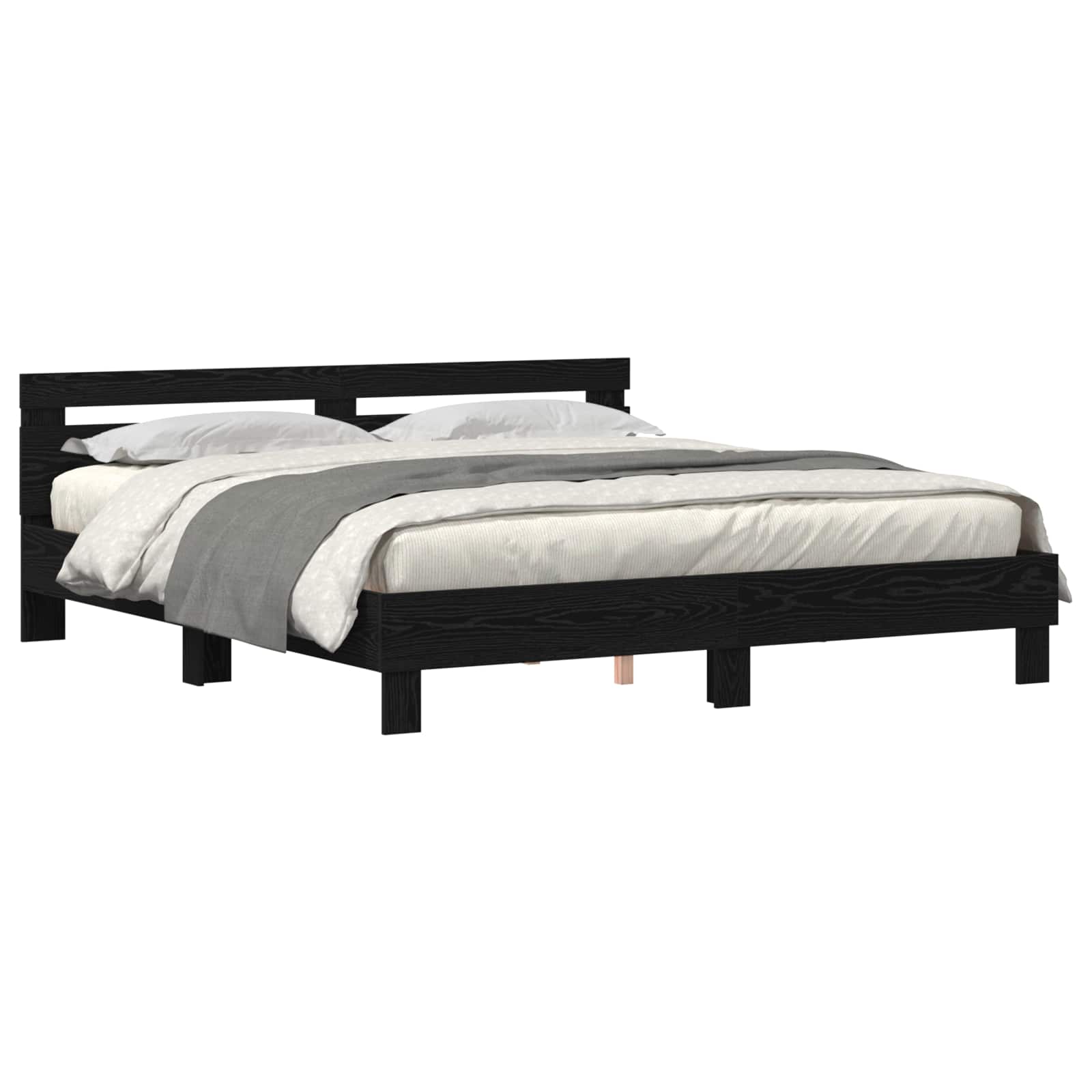 Bedframe met LED Zwart Eiken 200 x 200 cm Bewerkt hout is nu te koop bij PeponiXL, paradijselijk wonen!