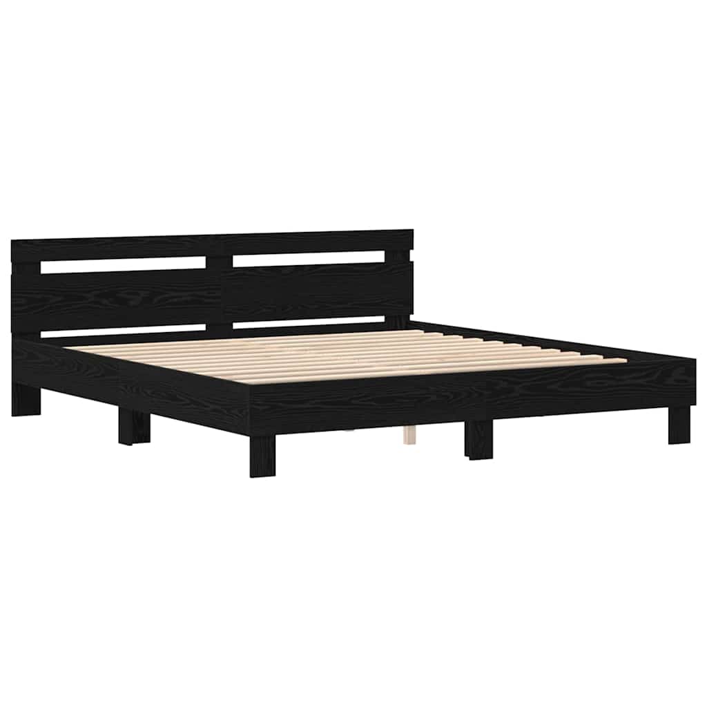 Bedframe met LED Zwart Eiken 200 x 200 cm Bewerkt hout is nu te koop bij PeponiXL, paradijselijk wonen!
