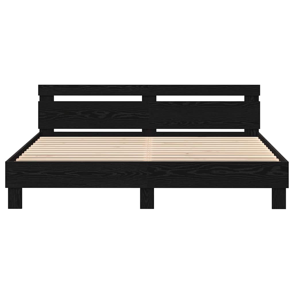 Bedframe met LED Zwart Eiken 200 x 200 cm Bewerkt hout is nu te koop bij PeponiXL, paradijselijk wonen!