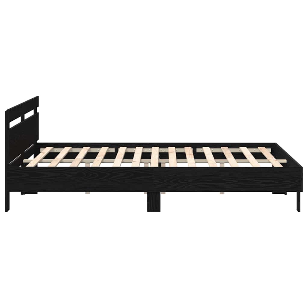 Bedframe met LED Zwart Eiken 200 x 200 cm Bewerkt hout is nu te koop bij PeponiXL, paradijselijk wonen!