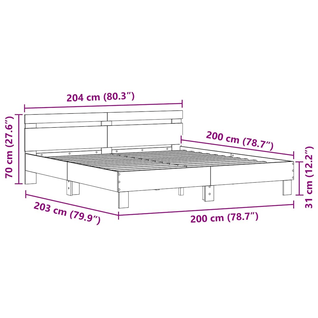 Bedframe met LED Zwart Eiken 200 x 200 cm Bewerkt hout is nu te koop bij PeponiXL, paradijselijk wonen!