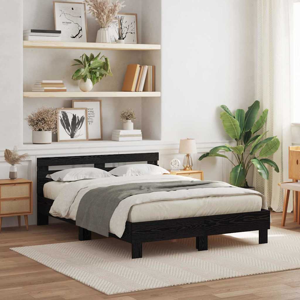 Bedframe met LED Zwart Eiken 150 x 200 cm Bewerkt hout is nu te koop bij PeponiXL, paradijselijk wonen!