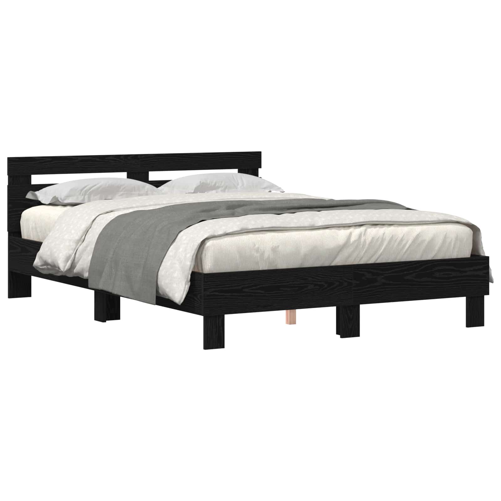 Bedframe met LED Zwart Eiken 150 x 200 cm Bewerkt hout is nu te koop bij PeponiXL, paradijselijk wonen!