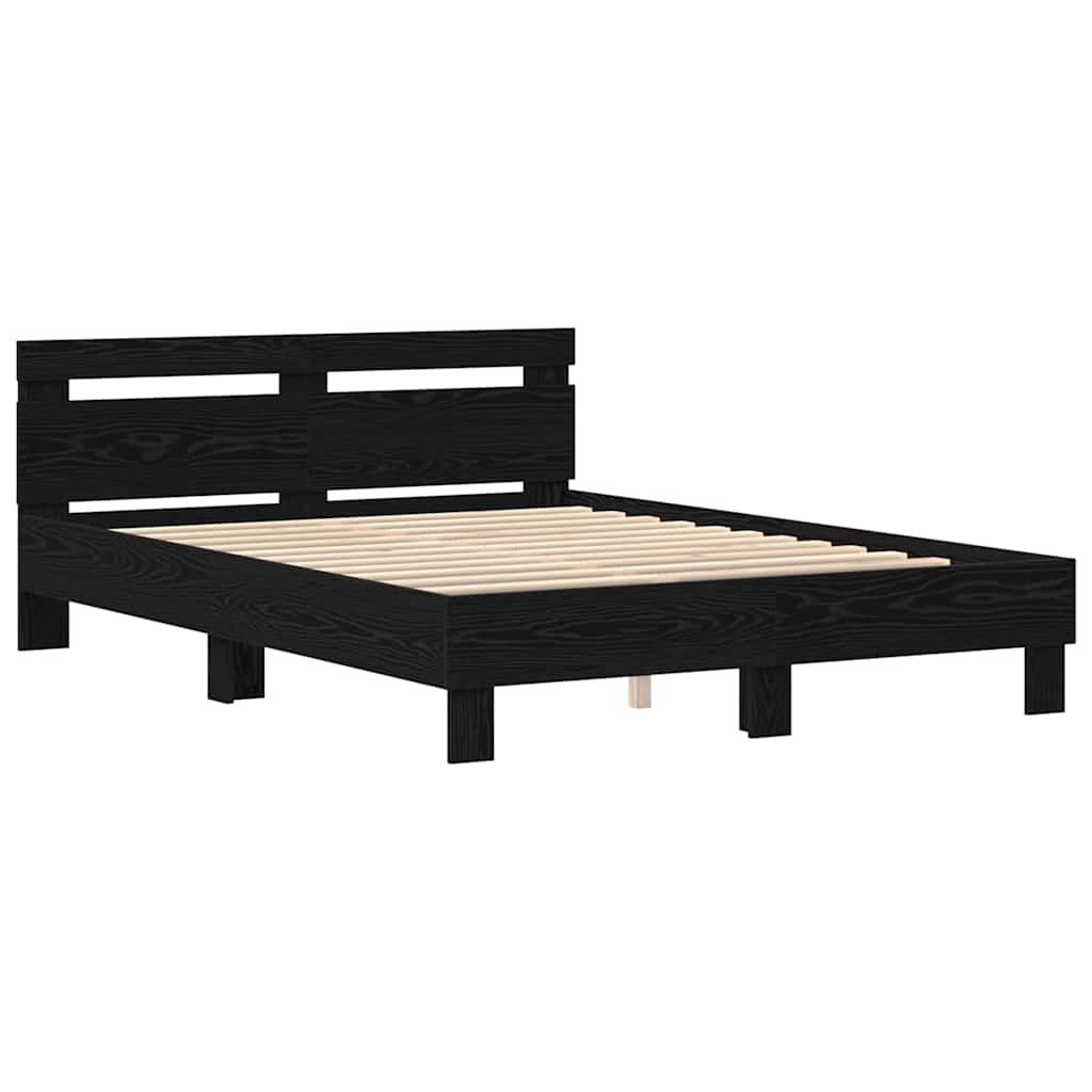 Bedframe met LED Zwart Eiken 150 x 200 cm Bewerkt hout is nu te koop bij PeponiXL, paradijselijk wonen!