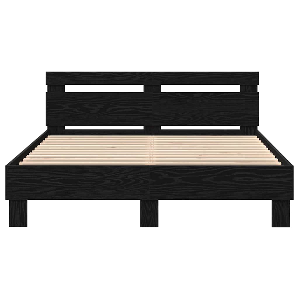 Bedframe met LED Zwart Eiken 150 x 200 cm Bewerkt hout is nu te koop bij PeponiXL, paradijselijk wonen!