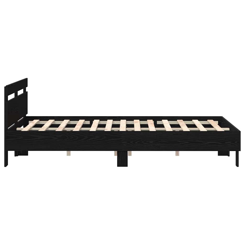 Bedframe met LED Zwart Eiken 150 x 200 cm Bewerkt hout is nu te koop bij PeponiXL, paradijselijk wonen!