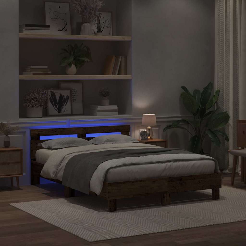 Bedframe met hoofdeinde Oudhout 140 x 200 cm Bewerkt hout