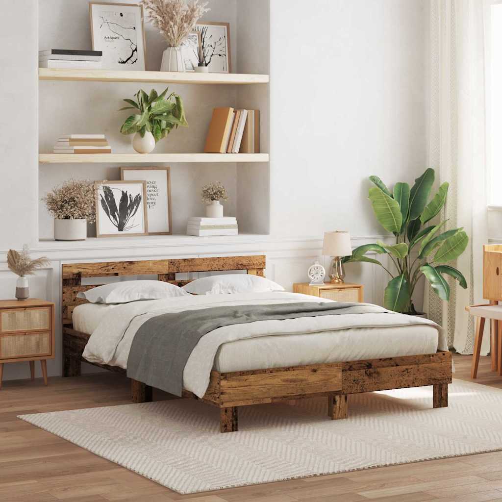Bedframe met hoofdeinde Oudhout 140 x 200 cm Bewerkt hout