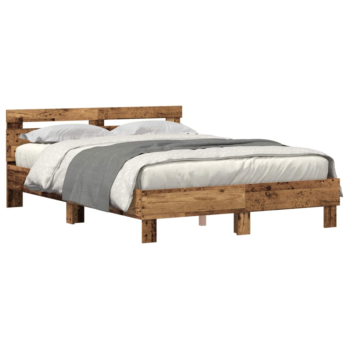 Bedframe met hoofdeinde Oudhout 140 x 200 cm Bewerkt hout