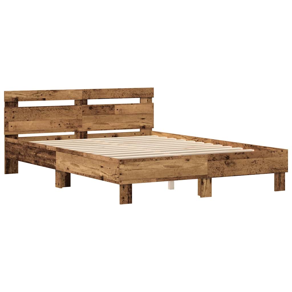 Bedframe met hoofdeinde Oudhout 140 x 200 cm Bewerkt hout